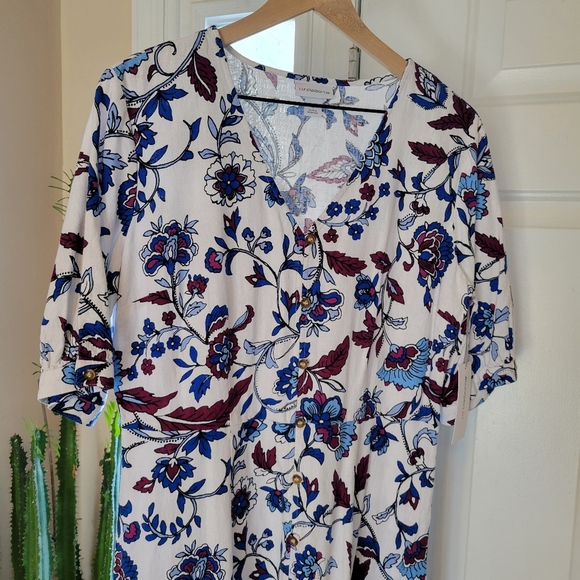 NWT Liz Claiborne‎ Linen Floral Flowey Shortsleeve Dress, Size 6, Wedding Guest - Picture 2 of 10